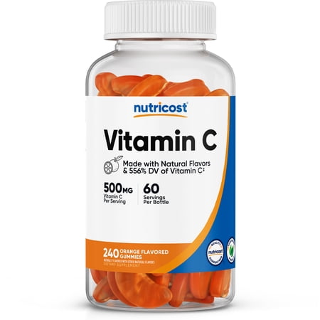 Nutircost Vitamin C Gummies (500mg) 240 Gummies - Made With Natural Flavors & 556% DV of Vitamin C, Vegan, GMO-Free, Gluten-Free, 60 Servings