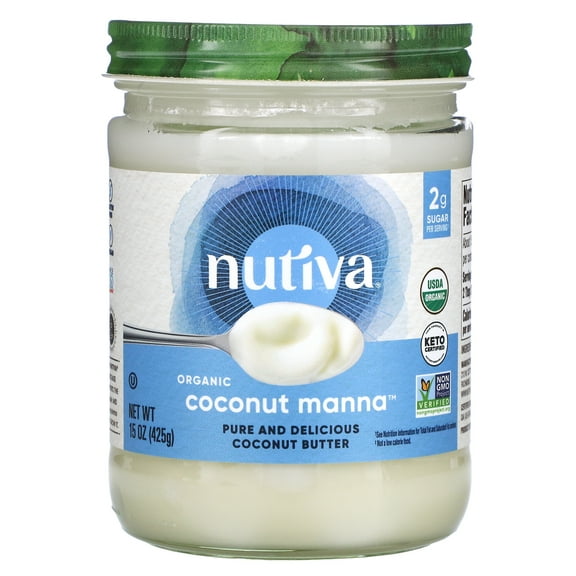 Nutiva Organic Coconut Manna Pured Coconut Butter, 15 Oz, USDA Organic, Non-GMO, Vegan, Gluten-Free & Keto, Creamy Spread for Smoothies, Oatmeal, Curries & Coconut Milk