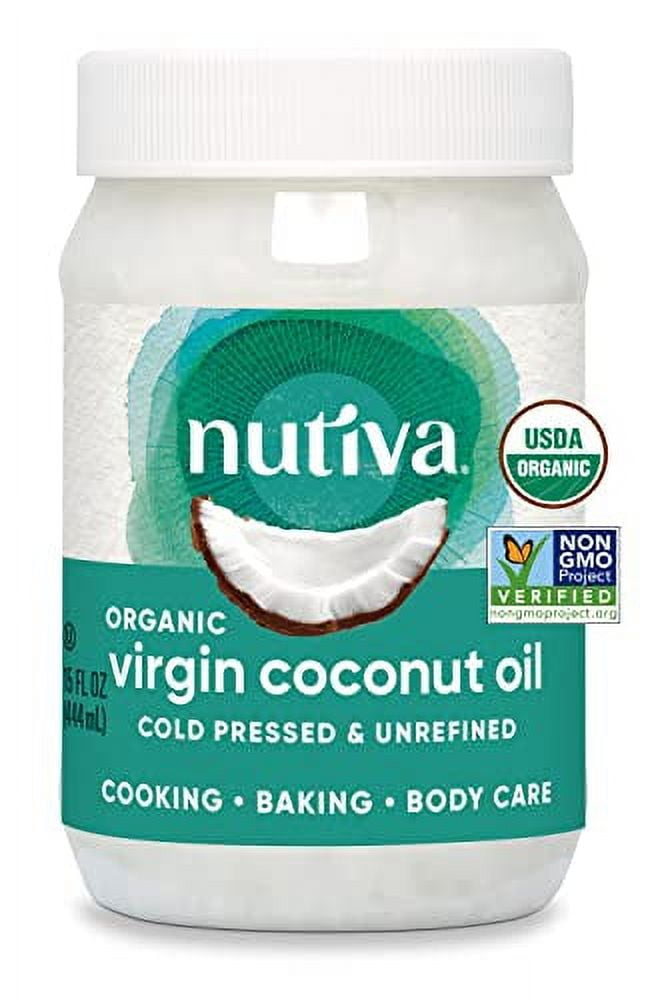 Nutiva Organic Coconut Oil 15 fl oz, Cold-Pressed, Fresh Flavor for Cooking Oil, Natural Hair Oil, Skin Oil, Massage Oil and, Non-GMO, USDA Organic, Unrefined Extra Virgin Coconut Oil (Aceite de Coco)