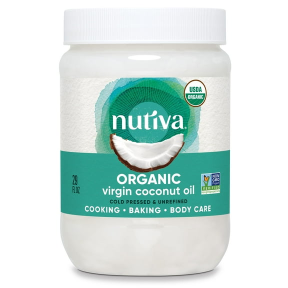 Nutiva Organic Coconut Oil, IEF31 29 Fl Oz - USDA Organic Cold Pressed Unrefined Extra Virgin Coconut for Cooking, Skin, Hair, Massage, and Oil Pulling. Contains Natural MCT
