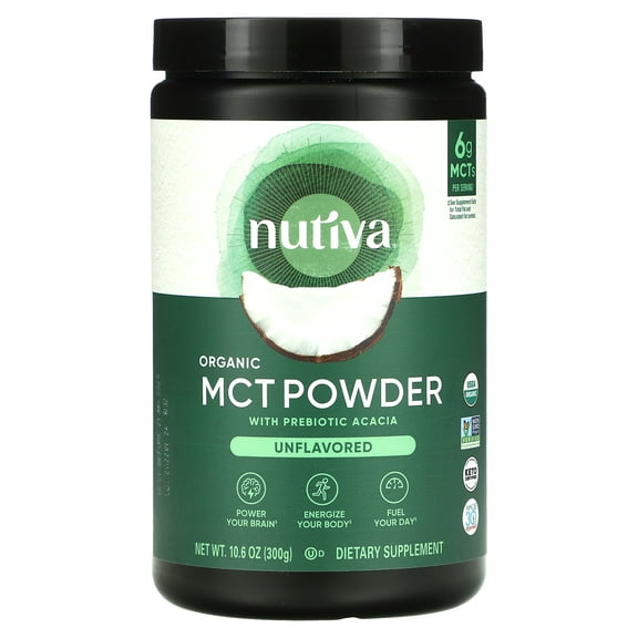 Nutiva Organic MCT Powder, Prebiotic Acacia Fiber, Unflavored, 10.6 Ounce