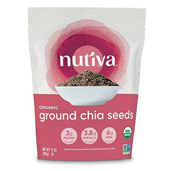 Nutiva Organic Premium Raw Ground Chia Seeds, 12 Oz, USDA Organic, Non-GMO, Whole 30 Approved, Vegan, Gluten-Free & Keto, Nutrient-Dense Seeds with 3g Protein & 5g Fiber for Salads, Yogurt & Smoo