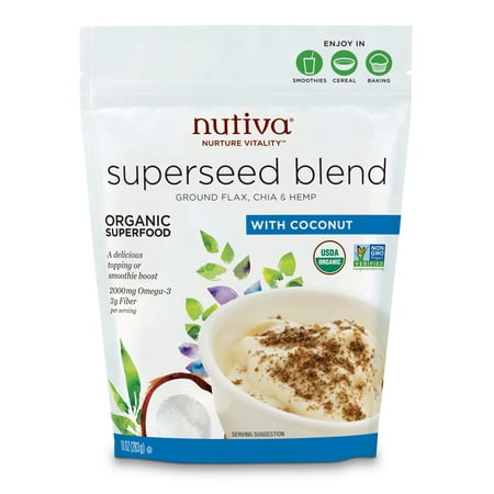 Nutiva Organic, non-GMO, Sustainably Farmed Chia, Flax, and Hemp Superseed Blend, 10-Ounces
