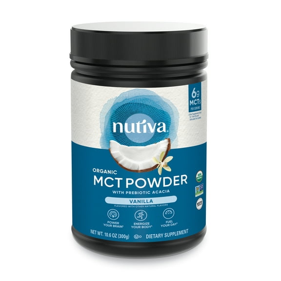 Nutiva organic mct powder with prebiotic acacia fiber, vanilla, 10.6 ounce