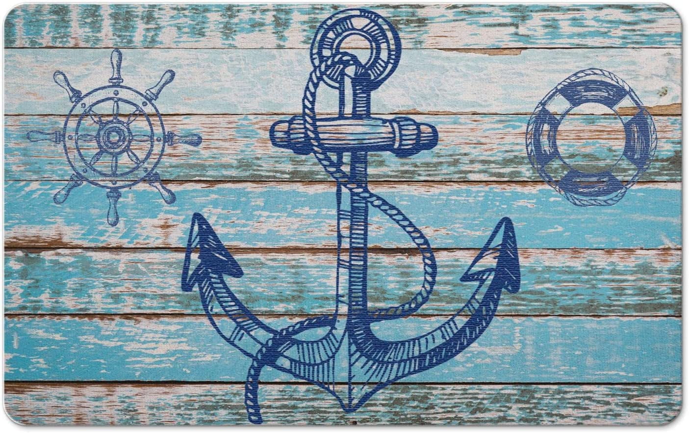 Nutksea Anchor Bath Mat, Retro Nautical Anchor Washable Bathroom Rugs Non Slip Bath Mat for Tub 27" X 17"