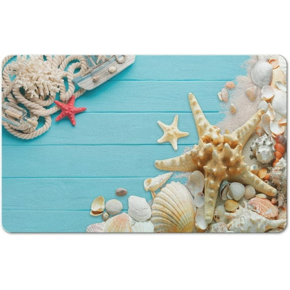 Nutksea Beach Starfish Shell Bath Mats for Bathroom, Bathroom Mats Rugs No Silp Washable Cover Floor Carpets Floor Mat Bathroom Decorations 20”x32”