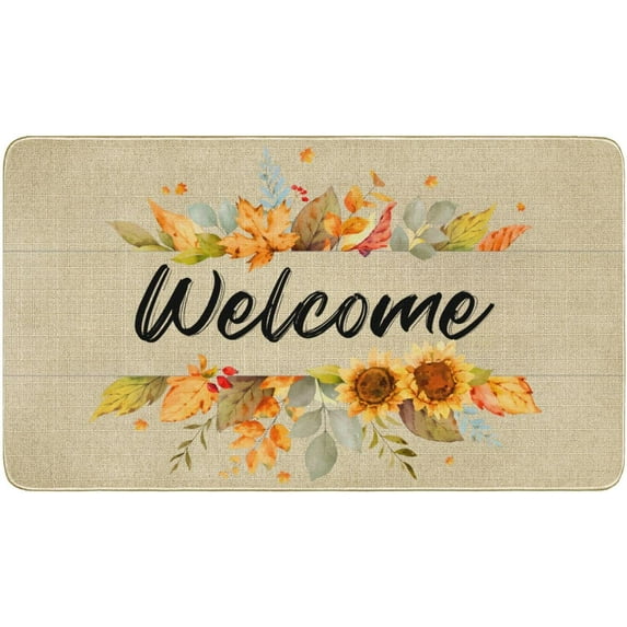 Nutksea - Fall Welcome Decor Door Mat Sunflower Leaves Flowers Floor Mat Autumn Rubber Non-Slip Reusable Entrance Doormats Home Decorations Indoor Outdoor Rug 17\u201dx 30"