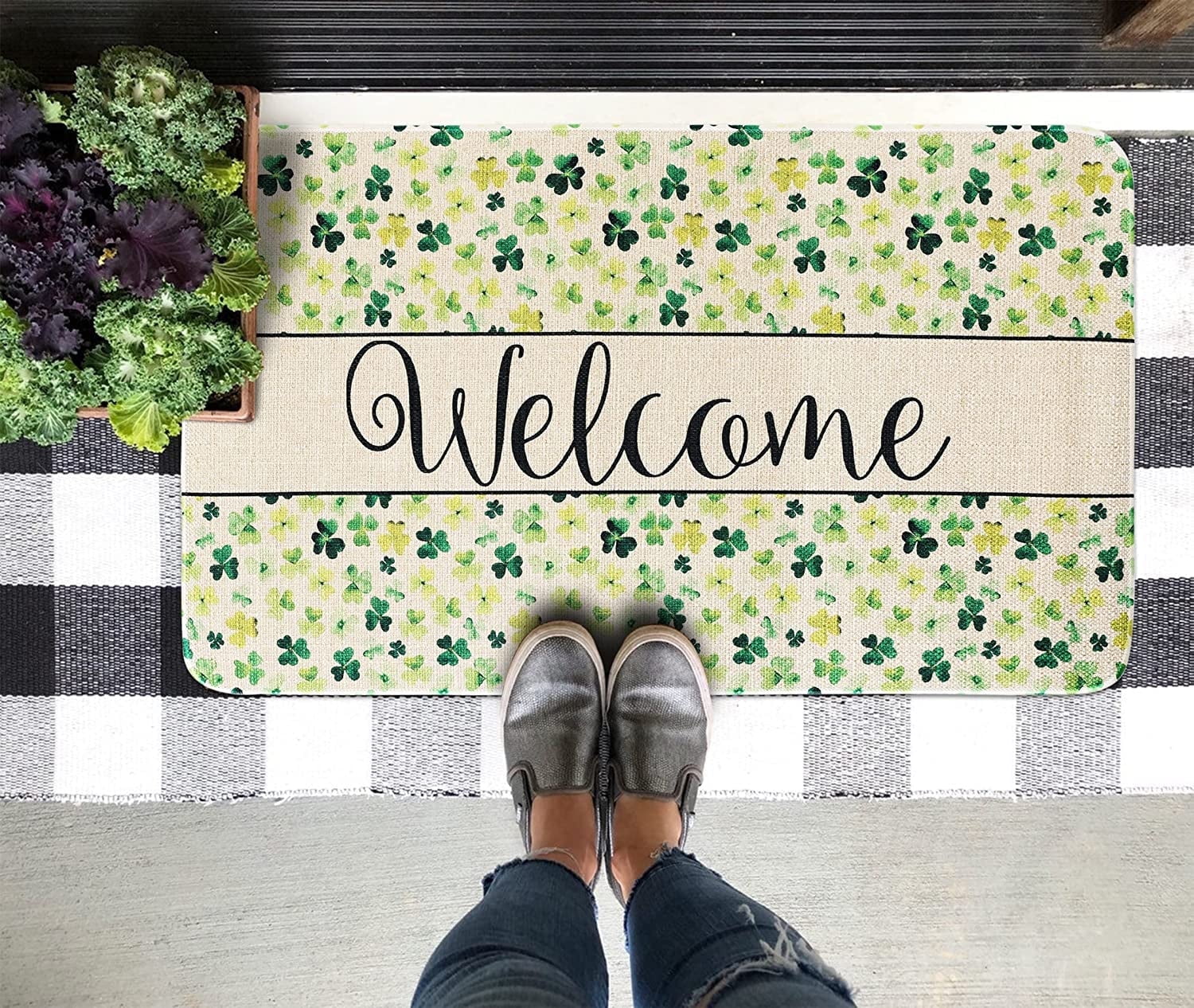 Nutksea Floral Decorative Doormat, Summer Farmhouse Flowers Doormat Rustic Floral Indoor Outdoor 17" x 30"