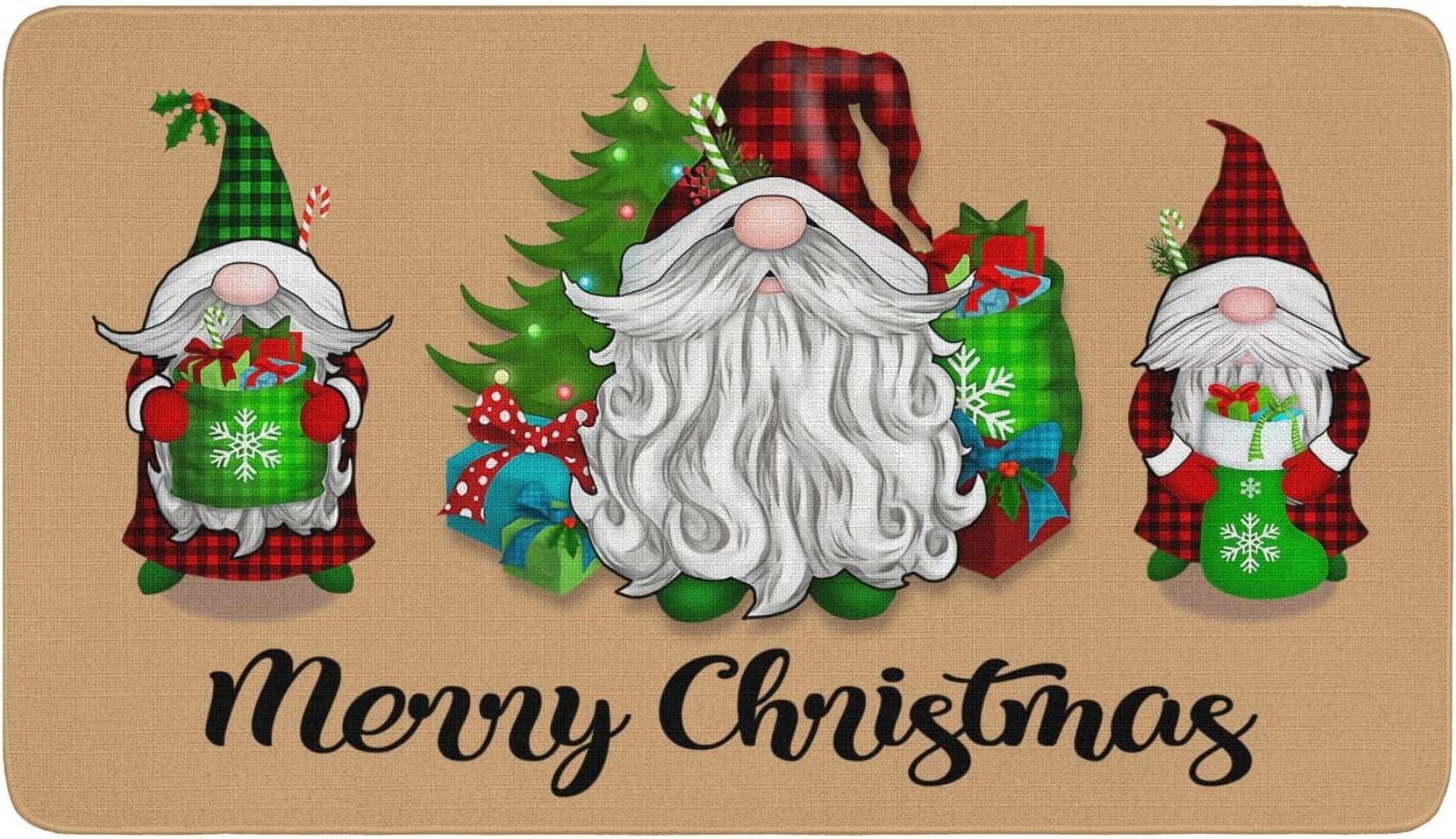 Nutksea Merry Christmas Doormat for Front Door Buffalo Plaid Gnome Decorative Welcome Doormat for Indoor Outdoor 17x 30 Inch