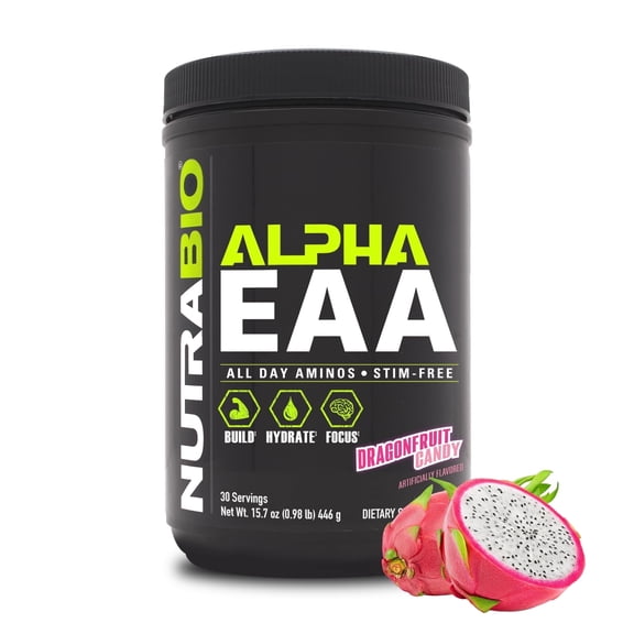 NutraBio Alpha EAA - All-Day Aminos - Recovery, Energy, Focus, and Hydration Supplement - Full Spectrum EAA BCAA Matrix, Electrolytes, Nootropics, Coconut Water - 30 Servings - Dragon Fruit