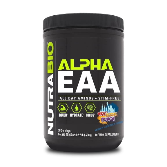 NutraBio Alpha EAA Hydration and Recovery Supplement - Full Spectrum EAA BCAA Matrix with Electrolytes, Nootropics, Coconut Water - Recovery, Energy, Focus, and Hydration Supplement - New York Punch