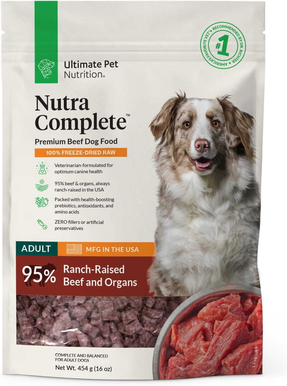 Nutra Complete, 100% Freeze Dried Veterinarian Formulated Raw Dog Food With Antioxidants Prebiotics And Amino Acids, (1 Pound, Beef)