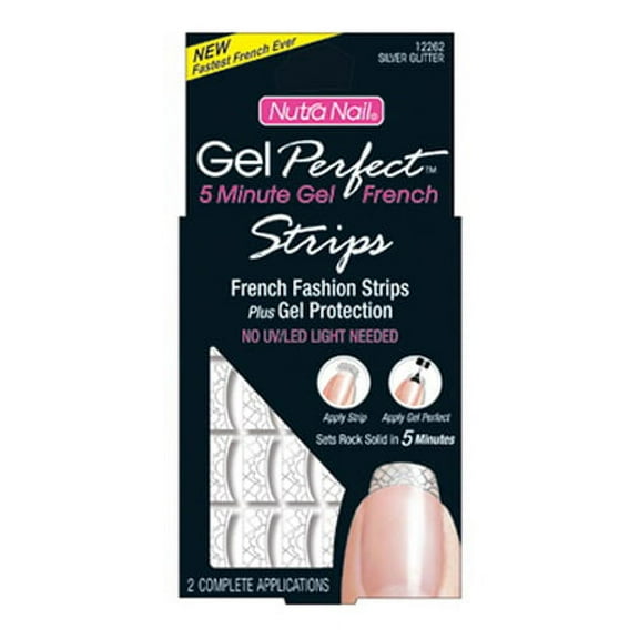 Nutra Nail Gel Perfect 5 Minute Gel French Silver Glitter Strips Kit - 2.71 Oz
