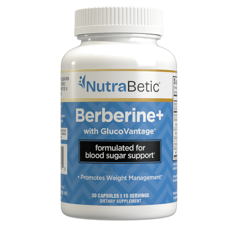 NutraBetic Berberine + Capsules, Natural GLP-1 Activator, Blood Sugar Support, Promotes Weight Management, GlucoVantage, Diabetic Support, Diabetes, 1200 mg Berberine Equivalent, 30 Count