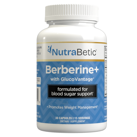 NutraBetic Berberine + Capsules, Natural GLP-1 Activator, Blood Sugar Support, Promotes Weight Management, GlucoVantage, Diabetic Support, Diabetes, 1200 mg Berberine Equivalent, 30 Count