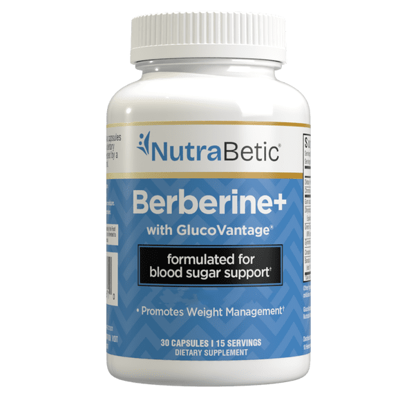 NutraBetic Berberine + Capsules, Natural GLP-1 Activator, Blood Sugar Support, Promotes Weight Management, GlucoVantage, Diabetic Support, Diabetes, 1200 mg Berberine Equivalent, 30 Count