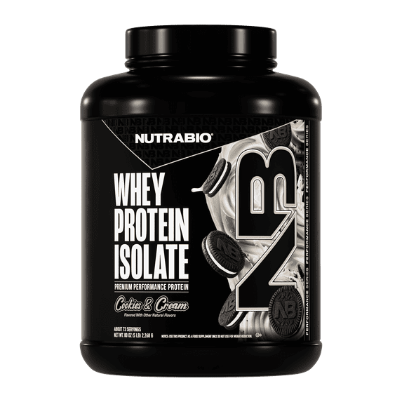 NutraBio Whey Protein Powder Isolate Supplement – 25g of Protein Per Scoop with Complete Amino Acid Profile - Soy and Gluten Free - Zero Fillers and Non-GMO - Cookies & Cream - 5 Lbs.