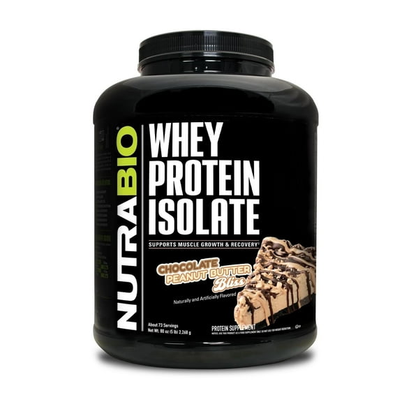 NutraBio Whey Protein Powder Isolate Supplement 25g of Protein Per Scoop with Complete Amino Acid Profile - Soy and Gluten Free - Zero Fillers and Non-GMO - Chocolate Peanut Butter - 5 Lbs.