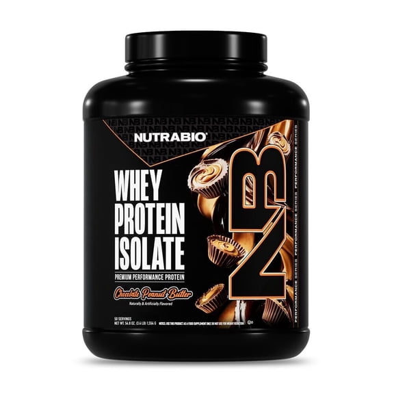 NutraBio Whey Protein Powder Isolate Supplement 25g of Protein Per Scoop with Complete Amino Acid Profile - Soy and Gluten Free - Zero Fillers and Non-GMO - Chocolate Peanut Butter - 50 Servings