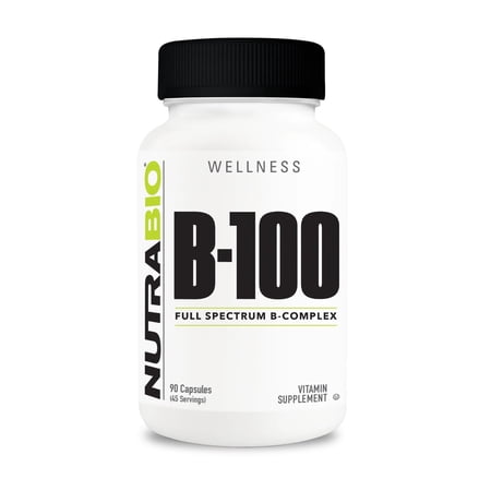 NutraBio B-100, B Vitamin Complex, Immune System Support, Healthy Hair, Skin, Nails, 90 Vegetable Capsules