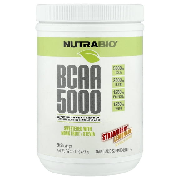 NutraBio BCAA 5000, Strawberry Lemonade, 1 lb (452 g)