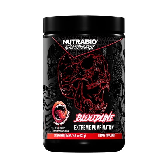 NutraBio Bloodline-Pump Pre Workout Pump Matrix-L-Citrulline,Glycerol,PeptiPump-NO Booster,Extreme Vascularity & Blood Flow,Hydration,Non Stim PreWorkout,Caffeine Free-Blood Moon Cherry-20 Servings