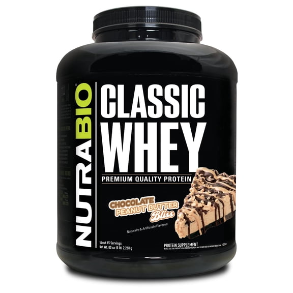 NutraBio Classic Whey Protein Powder- 25G Protein Per Scoop -No Fillers, Artificial Colors, Preservatives - Low Glycemic Index - (Chocolate Peanut Butter, 5 Pounds)