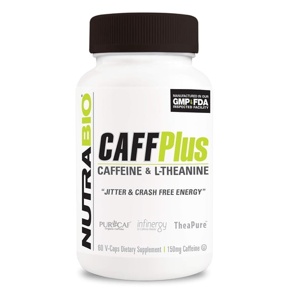 NutraBio CaffPlus, Dual Source Caffeine with Theanine for Healthy Energy Boost - 60 Vegetable Capsules