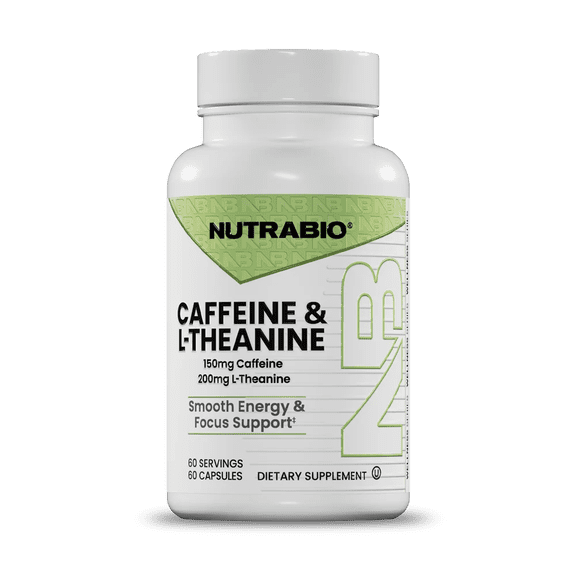 NutraBio Caffeine & L Theanine Pills 150mg Caffeine + 200mg L-Theanine 60 Servings