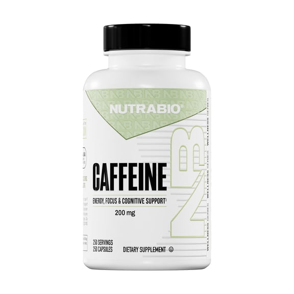 NutraBio 100% Pure Caffeine Capsules (250 Capsules)