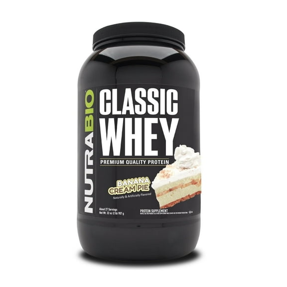 NutraBio Classic Whey Protein Powder- 25G Protein Per Scoop - Full-Spectrum Amino Acid Profile - No Fillers, Artificial Colors, Preservatives - (Banana Cream Pie, 2 Pounds)