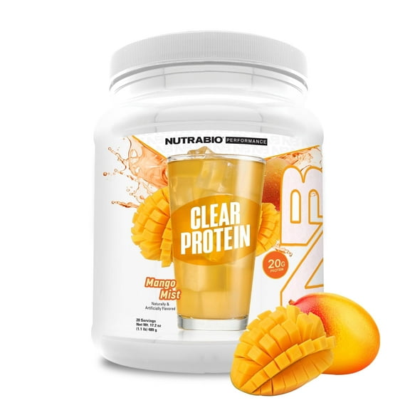 NutraBio Clear Whey Isolate Protein Powder, Delicious & Refreshing Fruit Flavors, Protein Juice, No Milky Taste, No Foam, Zero Sugar, Mango Mist, 20 Servings