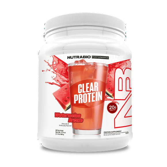 NutraBio Clear Whey Isolate Protein Powder, Delicious & Refreshing Fruit Flavors, Protein Juice, No Milky Taste, No Foam, Zero Sugar, Watermelon Breeze, 20 Servings