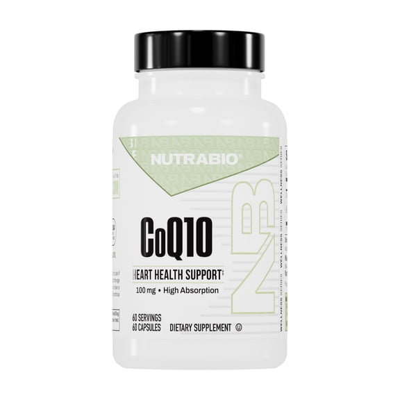NutraBio CoQ10 Dietary Supplement, Healthy Heart Function & Cellular Energy Production, 100mg - 60 Capsules