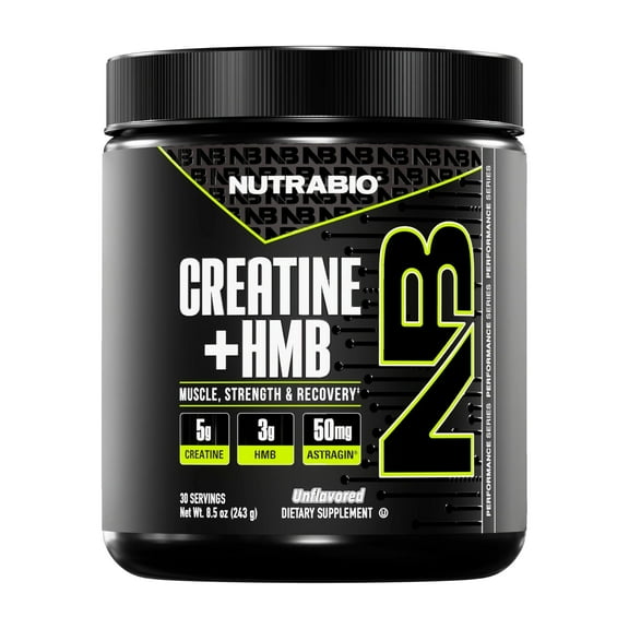 NutraBio Creatine + HMB- Creatine Monohydrate with HMB Powder for Muscle Growth, Increased Strength- 30 Servings (Unflavored)