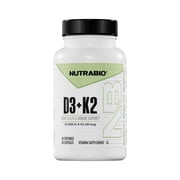 NutraBio Vitamin D3 K2 | 5000 وحدة دولية D3 مثل كوليكالسيفيرول مع فيتامين K2 مثل MENA-Q MK7 180mcg | دعم صحة العظام والقلب | غير GMO ، خال من الغلوتين, خالي من اللاكتوز 60 كبسولة نباتية