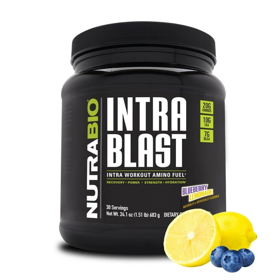NutraBio Intra Blast BCAA EAA Electrolyte and Hydration Powder - Amino Acid Supplement, EAA/BCAA Powder - Non-GMO and Gluten Free - Blueberry Lemonade - 30 Servings
