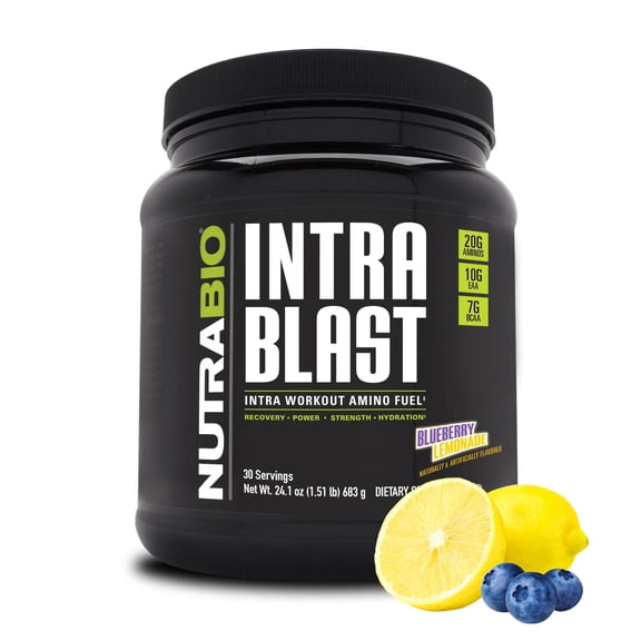 NutraBio Intra Blast BCAA EAA Electrolyte and Hydration Powder - Amino Acid Supplement, EAA/BCAA Powder - Non-GMO and Gluten Free - Blueberry Lemonade - 30 Servings