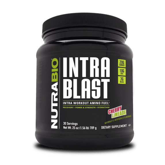 NutraBio Intra Blast BCAA EAA Electrolyte and Hydration Powder - Amino Acid Supplement, EAA/BCAA Powder - Non-GMO and Gluten Free - Cherry Limeade - 30 Servings