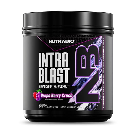 NutraBio Intra Blast BCAA EAA Electrolyte and Hydration Powder - Amino Acid Supplement, EAA/BCAA Powder - Non-GMO and Gluten Free - Grape Berry Crush- 30 Servings