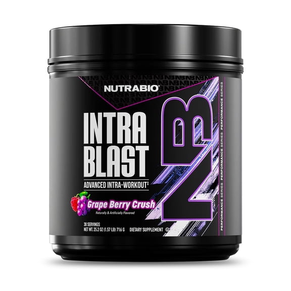 NutraBio Intra Blast BCAA EAA Electrolyte and Hydration Powder - Amino Acid Supplement, EAA/BCAA Powder - Non-GMO and Gluten Free - Grape Berry Crush- 30 Servings