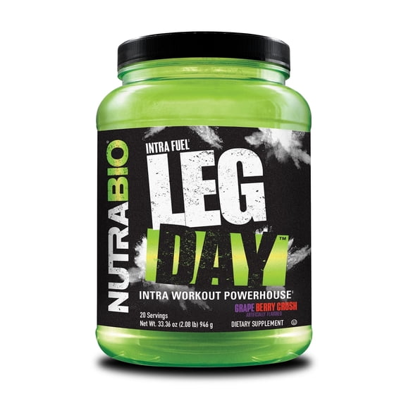 NutraBio Leg Day Intra Carb Supplement -Amino Acid EAA/BCAA Formula 20 Servings Grape Berry