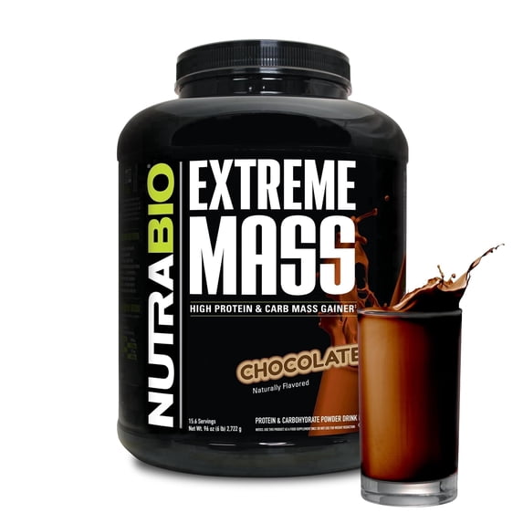 NutraBio Extreme Mass Gainer Protein Powder 53G Protein Clean Weight Gainer Chocolate Flavor 1-Count 6 lbs