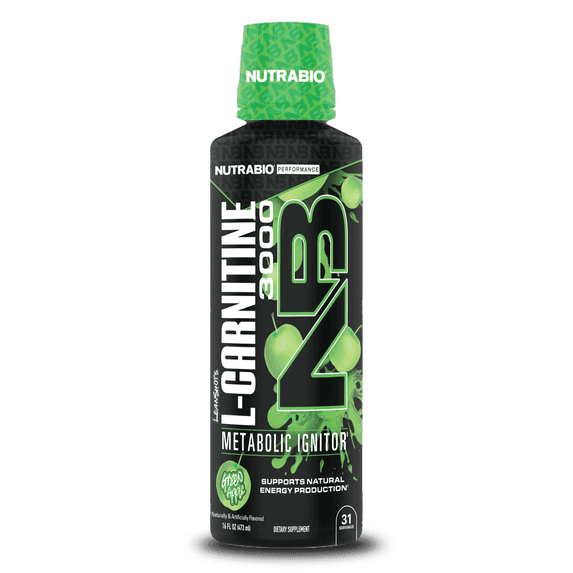 NutraBio – L-Carnitine Liquid Shots – 3000mg, (Green Apple) – 10mg of Vitamin B-5 – Zero Carbs & Sugars – Energy Production – Muscle Recovery