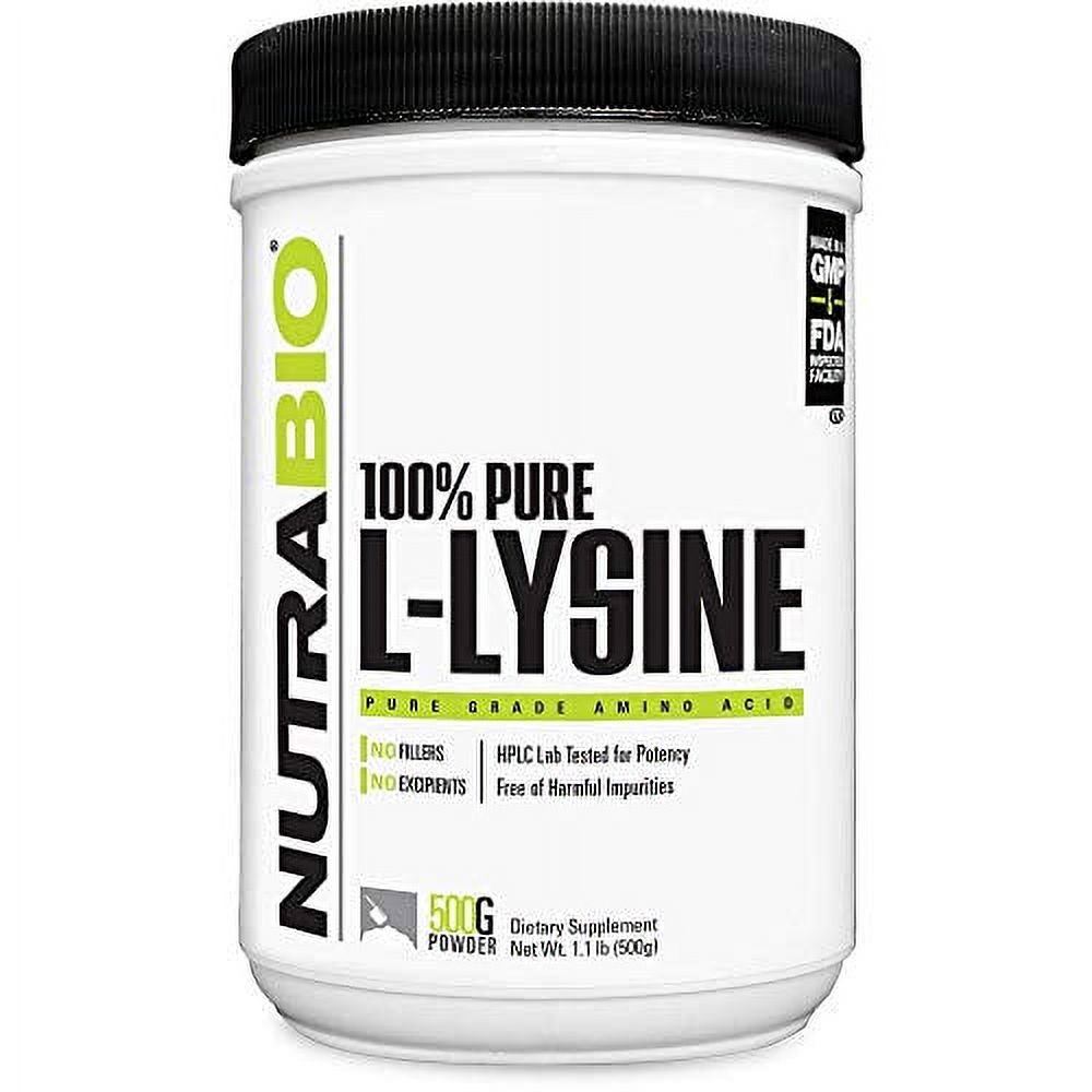 NutraBio LLysine Powder Pure Grade Amino Acid 500 Grams