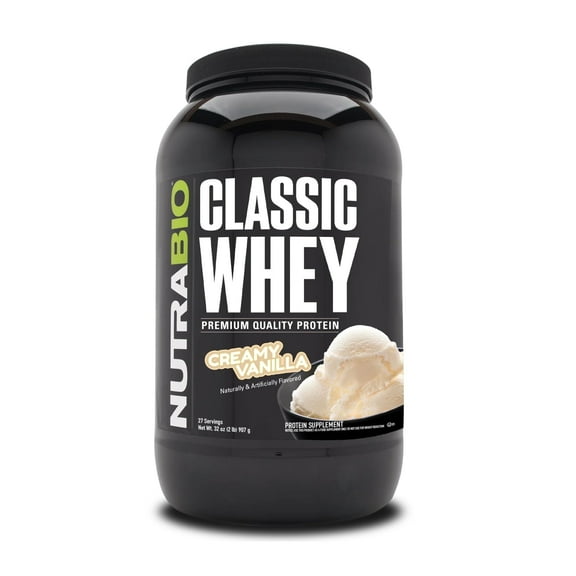NutraBio Classic Whey Protein Powder- 25G of Protein Per Scoop - Full-Spectrum Amino Acid Profile - No Fillers, Artificial Colors, Preservatives - Low Glycemic Index - Creamy Vanilla, 2 Pounds