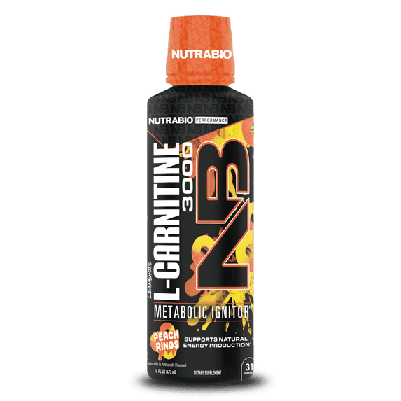 NutraBio – L-Carnitine Liquid Shots – 3000mg, (Peach Rings) – 10mg of Vitamin B-5 – Zero Carbs & Sugars – Energy Production – Muscle Recovery