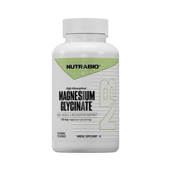 NutraBio- Magnesium Glycinate- Pure Magnesium Glycinate- Magnesium Sleep Supplement, Supports Relaxation, Heart Health, Nerves, Muscles, and Metabolism- 350 mg- 120 Capsules