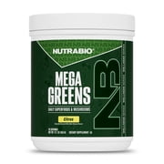NutraBio Mega Greens- Complete Daily Super Greens Powder Superfood- Alkalizing, Energy, and Metabolic Support, Digestive Enzymes, Adaptogenic Mushrooms, Immune Defense - 30 Servings- Citrus