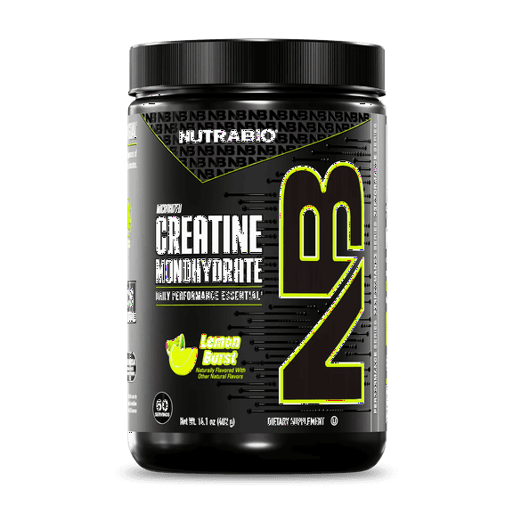 NutraBio Pure Creatine Monohydrate Powder Supplement, Lemon Burst, (300 g) - Supports Bulk Muscle Energy, Recovery, and Strength - HPLC Tested Pure Grade Creatine Powder Supplement for Men and Women